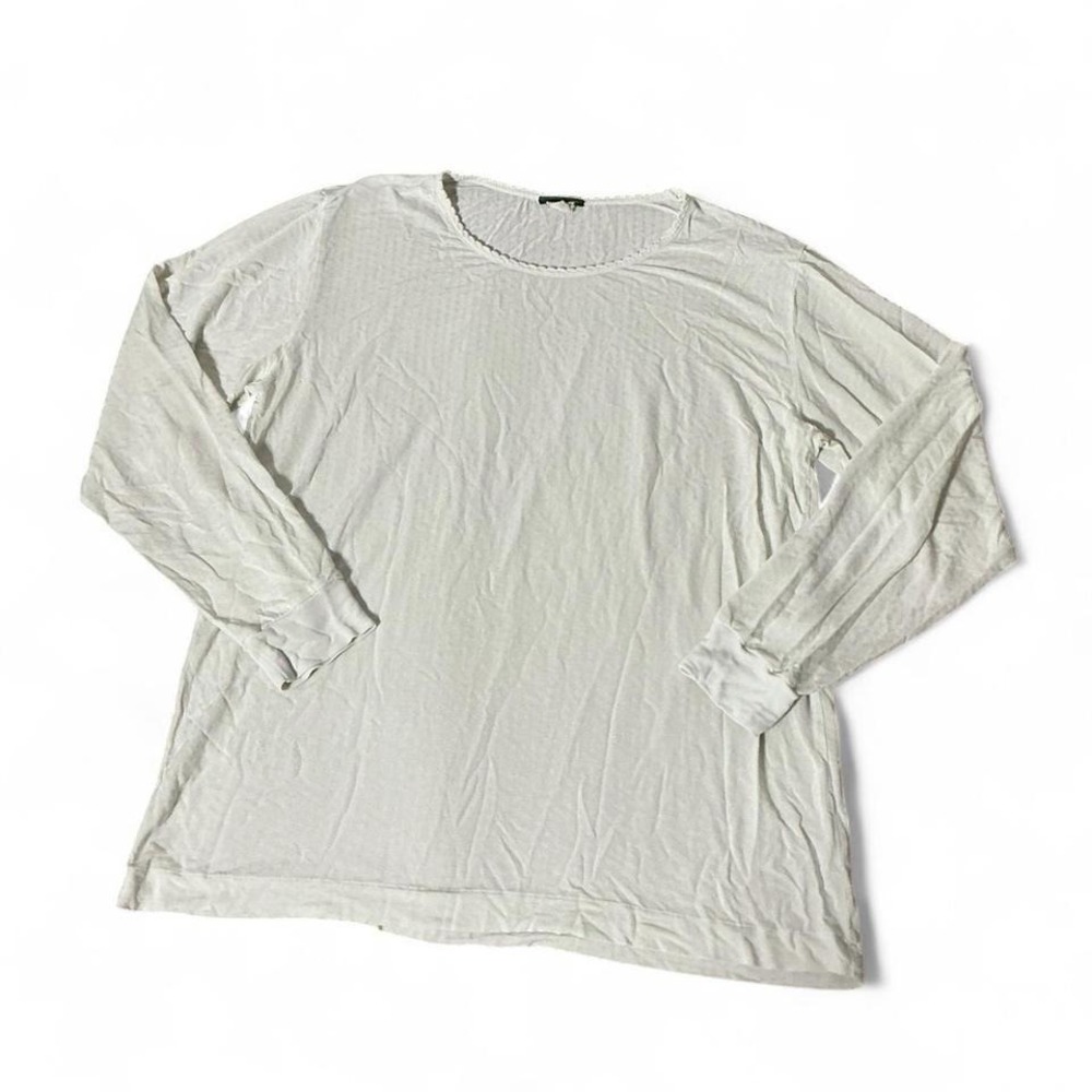 Eddie Bauer Silk White Pointelle Long Sleeve Top Scalloped Lace Neckline Tee M